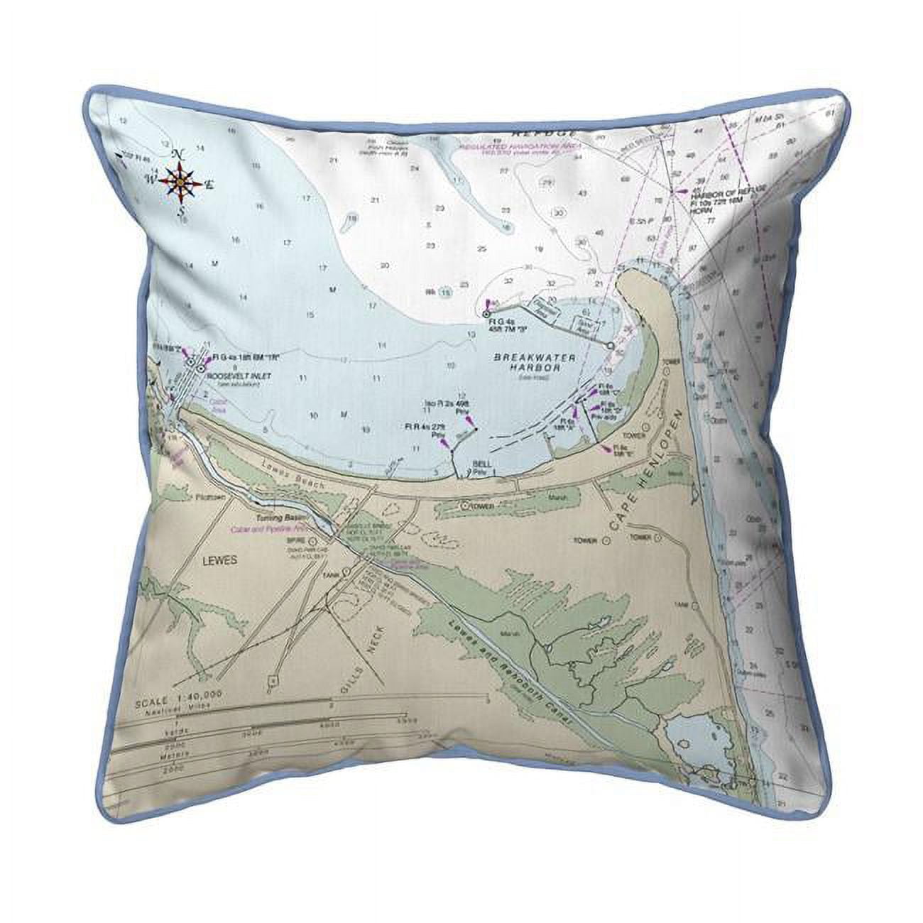 22 x 22 in. Lewes, DE Nautical Map Extra Large Zippered Indoor & Outdoor Pillow