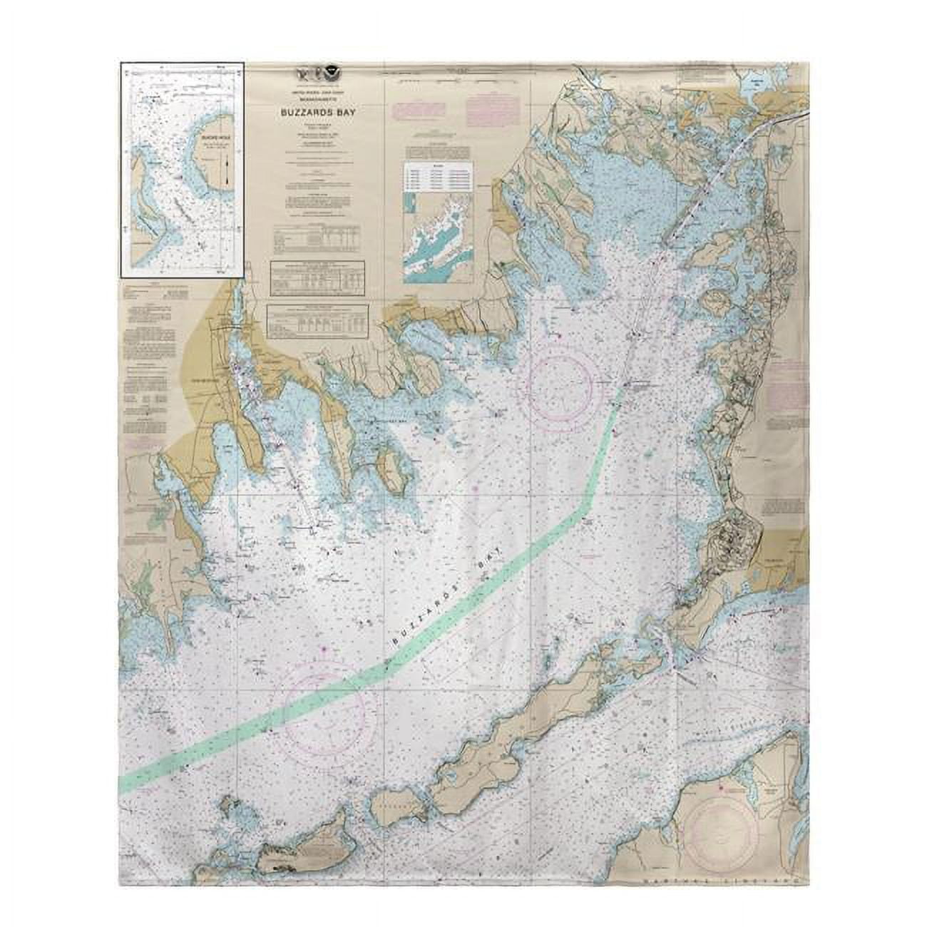 50 x 60 in. Buzzards Bay, MA Nautical Map Fleece Throw