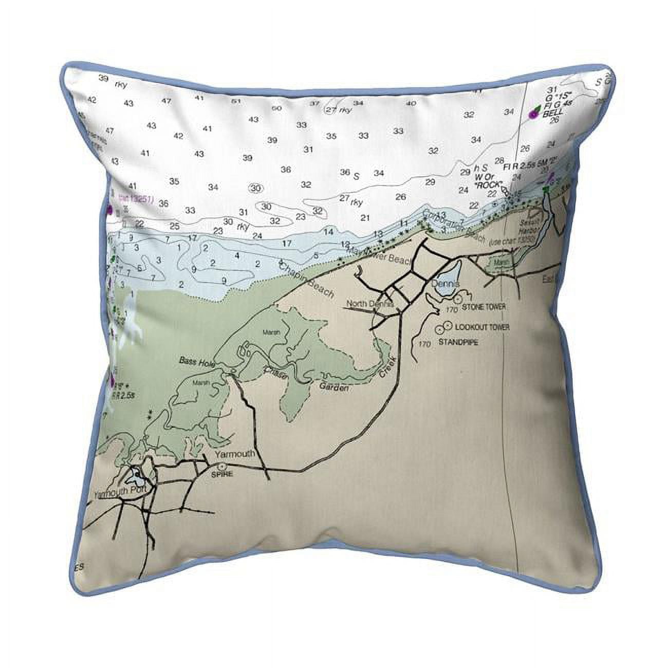 ZP13246DE 22 x 22 in. Cape Cod - Dennis, MA Nautical Map Extra Large Zippered Indoor & Outdoor Pillow