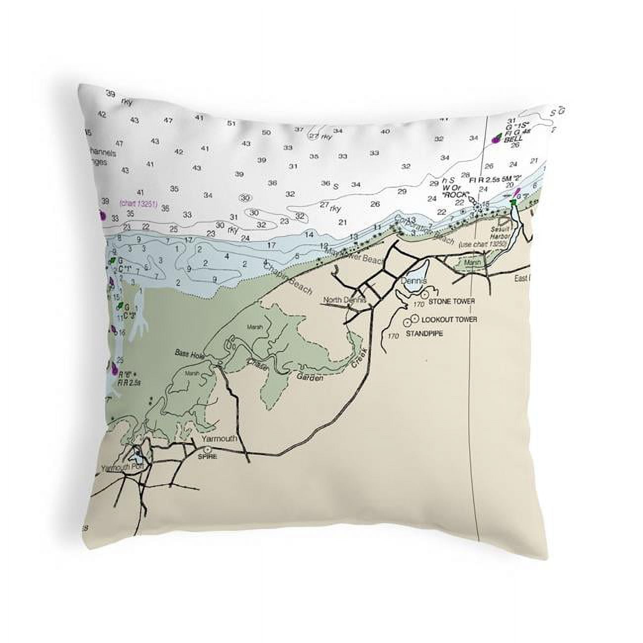 18 x 18 in. Cape Cod - Dennis, MA Nautical Map Noncorded Indoor & Outdoor Pillow