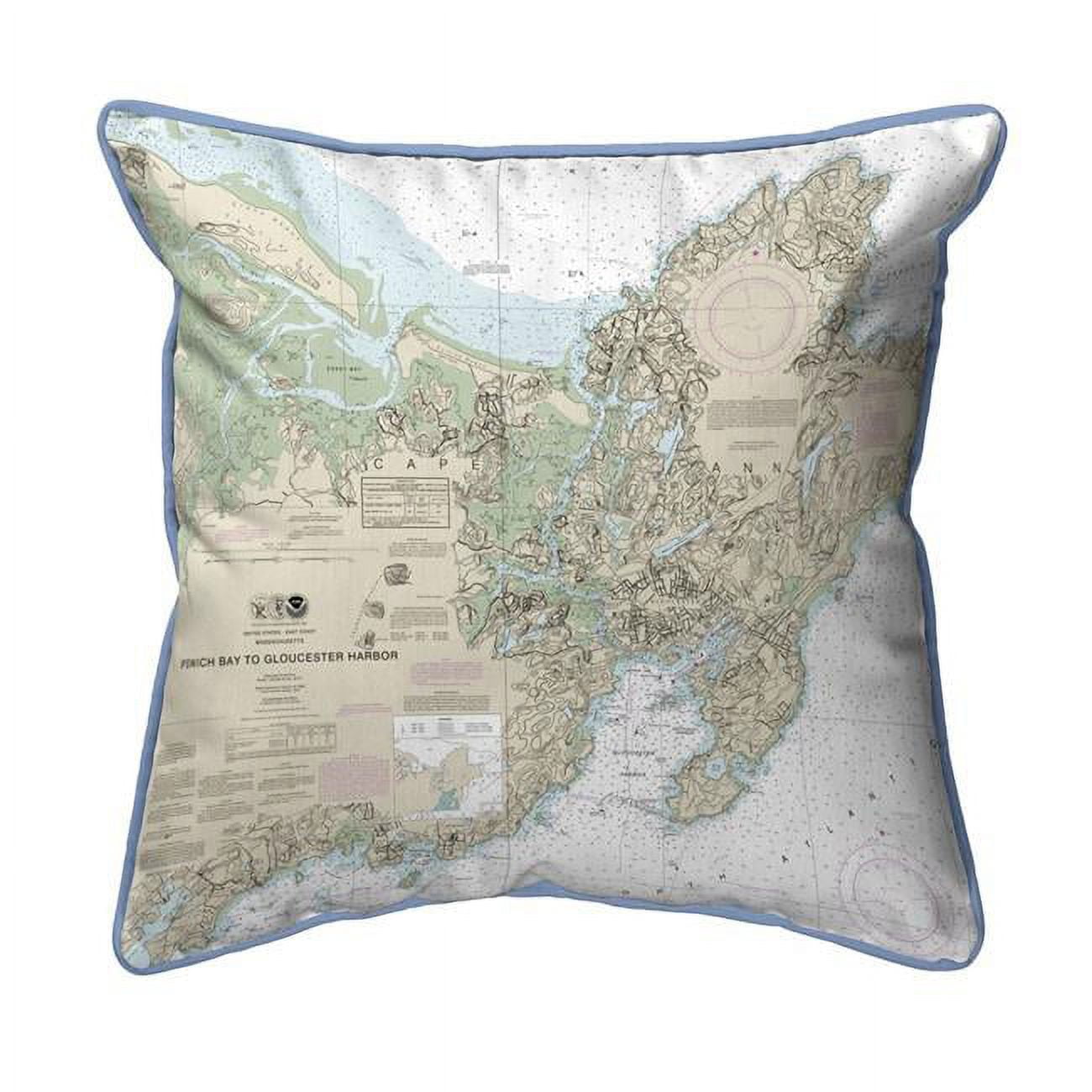 22 x 22 in. Ipswich Bay to Gloucester Harbor, MA Nautical Map Extra Large Zippered Indoor & Outdoor Pillow