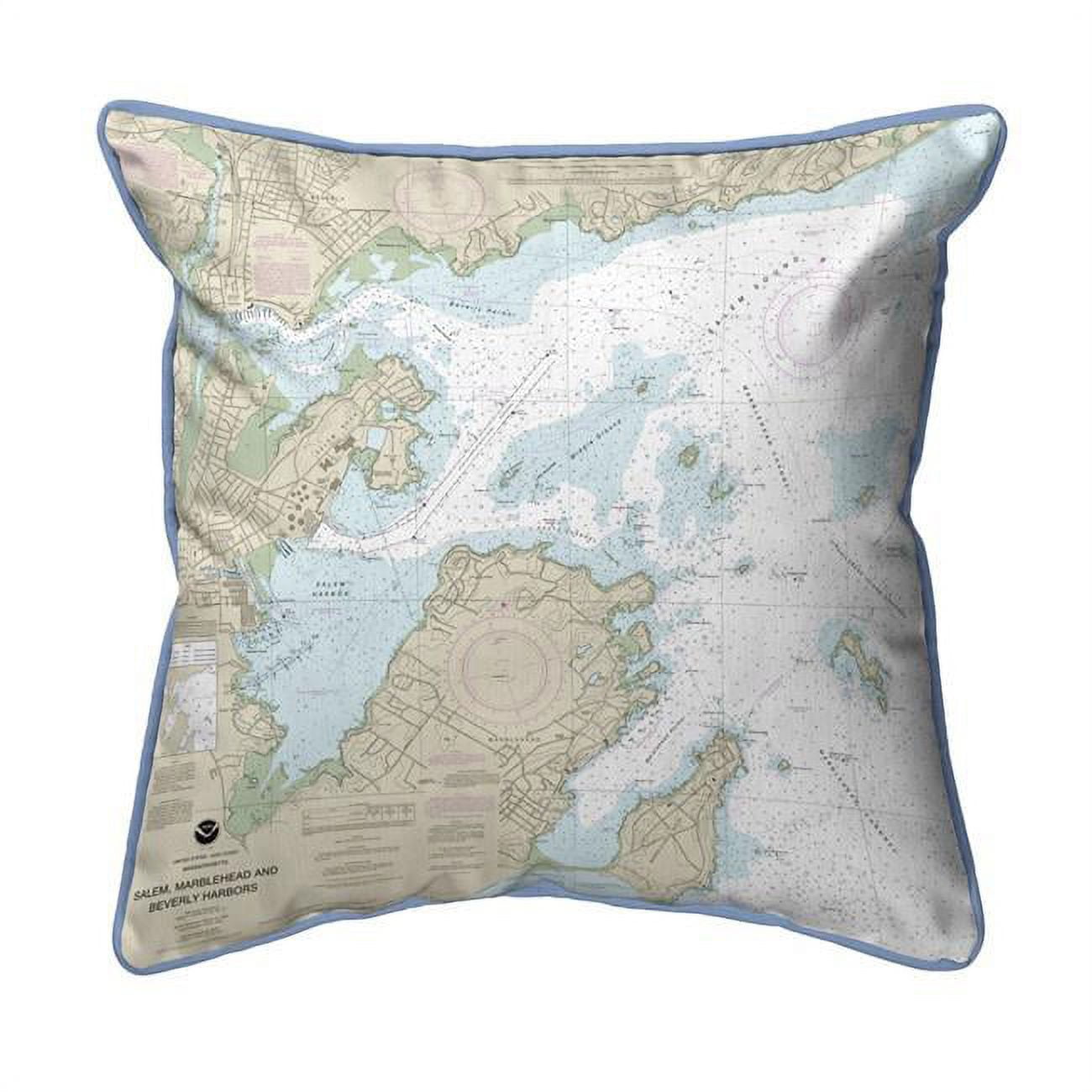 22 x 22 in. Salem, Marblehead & Beverly Harbors, MA Nautical Map Extra Large Zippered Indoor & Outdoor Pillow
