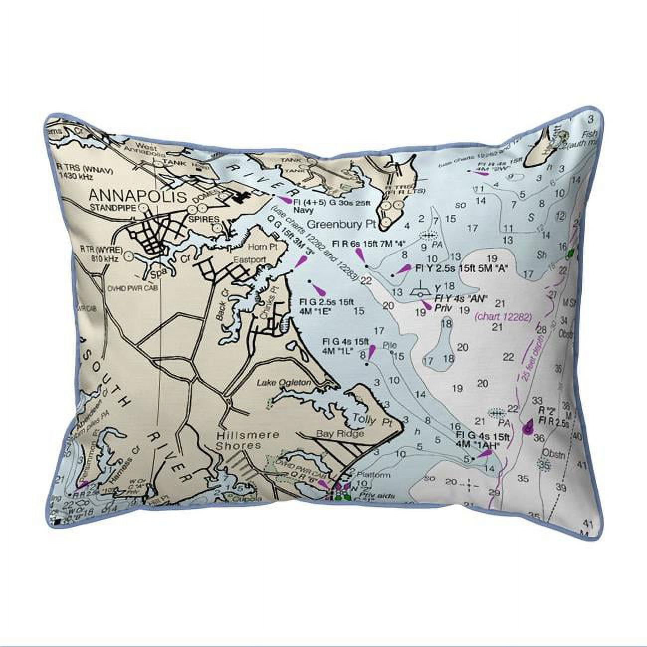 20 x 24 in. Annapolis, MD Nautical Map Extra Large Zippered Indoor & Outdoor Pillow