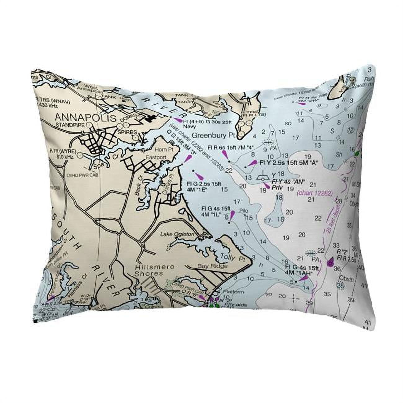 16 x 20 in. Annapolis, MD Nautical Map Noncorded Indoor & Outdoor Pillow