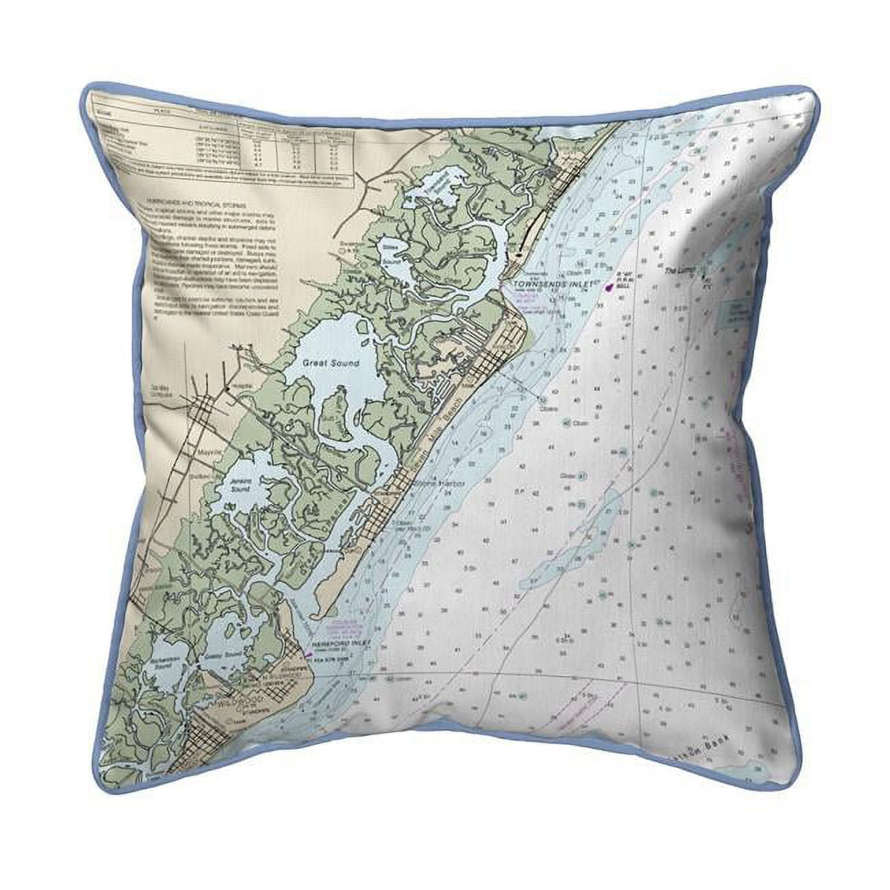 Picture of Betsy Drake HJ12318AV 18 x 18 in. Little Egg Inlet to Hereford Inlet - Avalon&#44; NH Nautical Map Large Corded Indoor & Outdoor Pillow