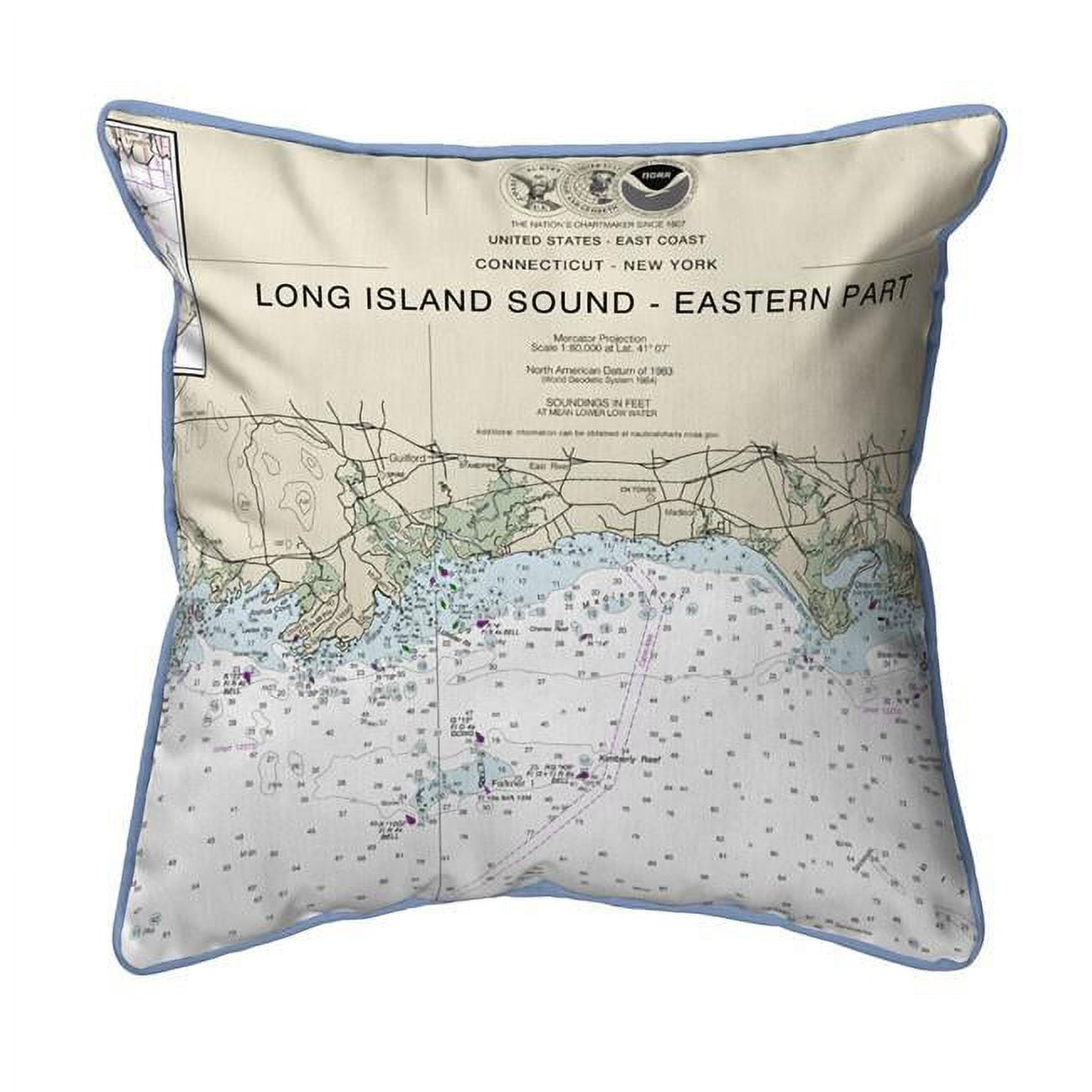 Picture of Betsy Drake HJ12354MA 18 x 18 in. Long Island Sound - Eastern Part Detail&#44; NY Nautical Map Large Corded Indoor & Outdoor Pillow