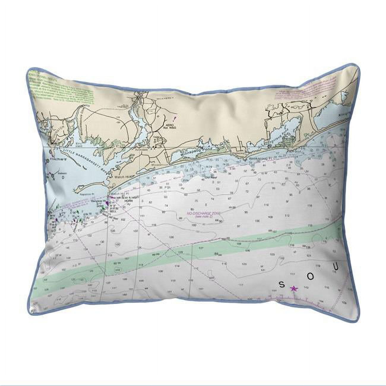Picture of Betsy Drake HJ13205WH 16 x 20 in. Block Island Sound&#44; RI Nautical Map Large Corded Indoor & Outdoor Pillow