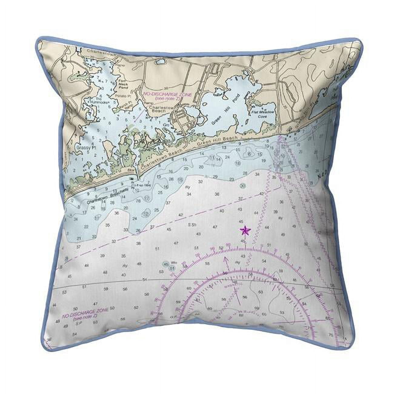 Picture of Betsy Drake HJ13215C 18 x 18 in. Block Island Sound - Charleston&#44; RI Nautical Map Large Corded Indoor & Outdoor Pillow