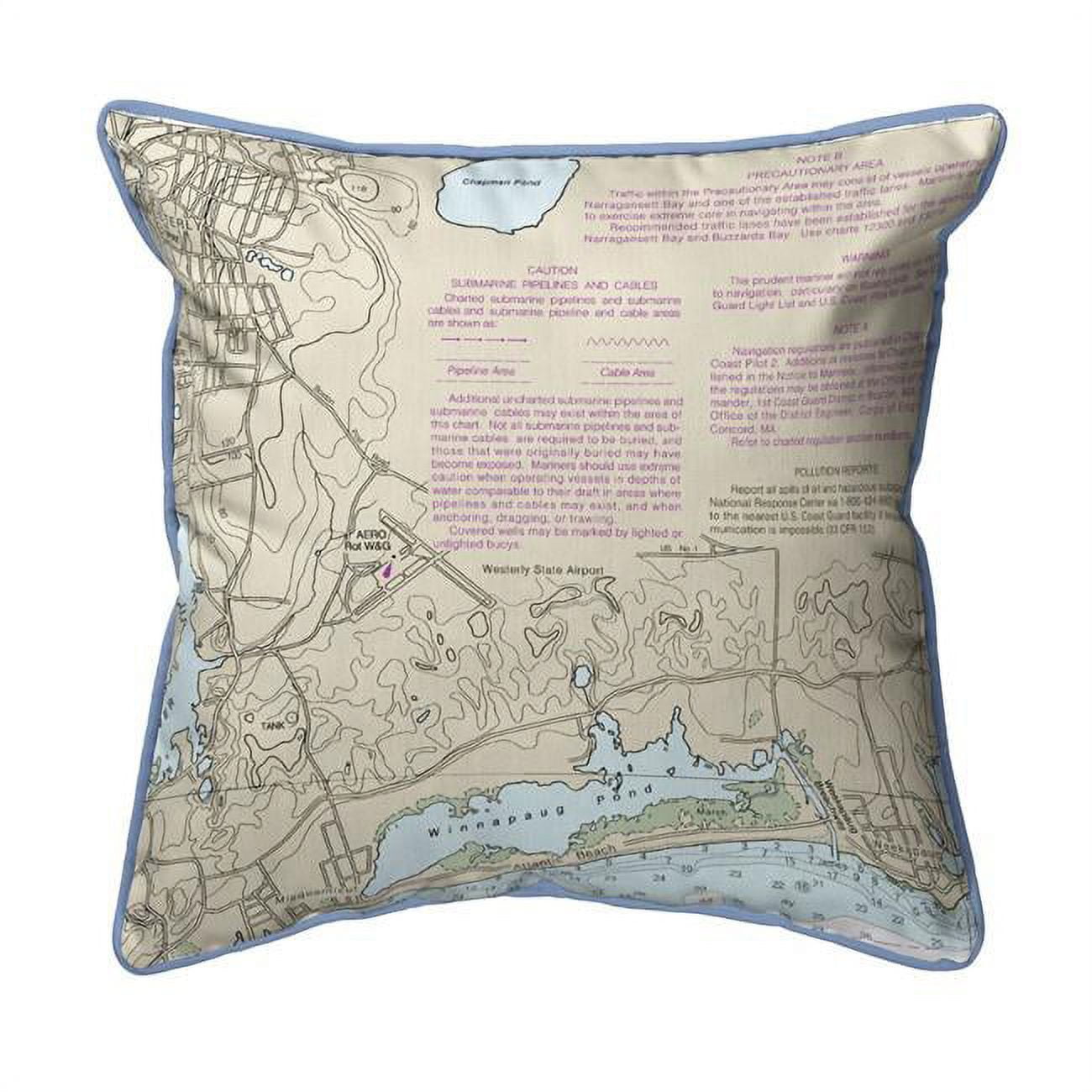 Picture of Betsy Drake HJ13215A 18 x 18 in. Block Island Sound - Westerly State Airport&#44; RI Nautical Map Large Corded Indoor & Outdoor Pillow