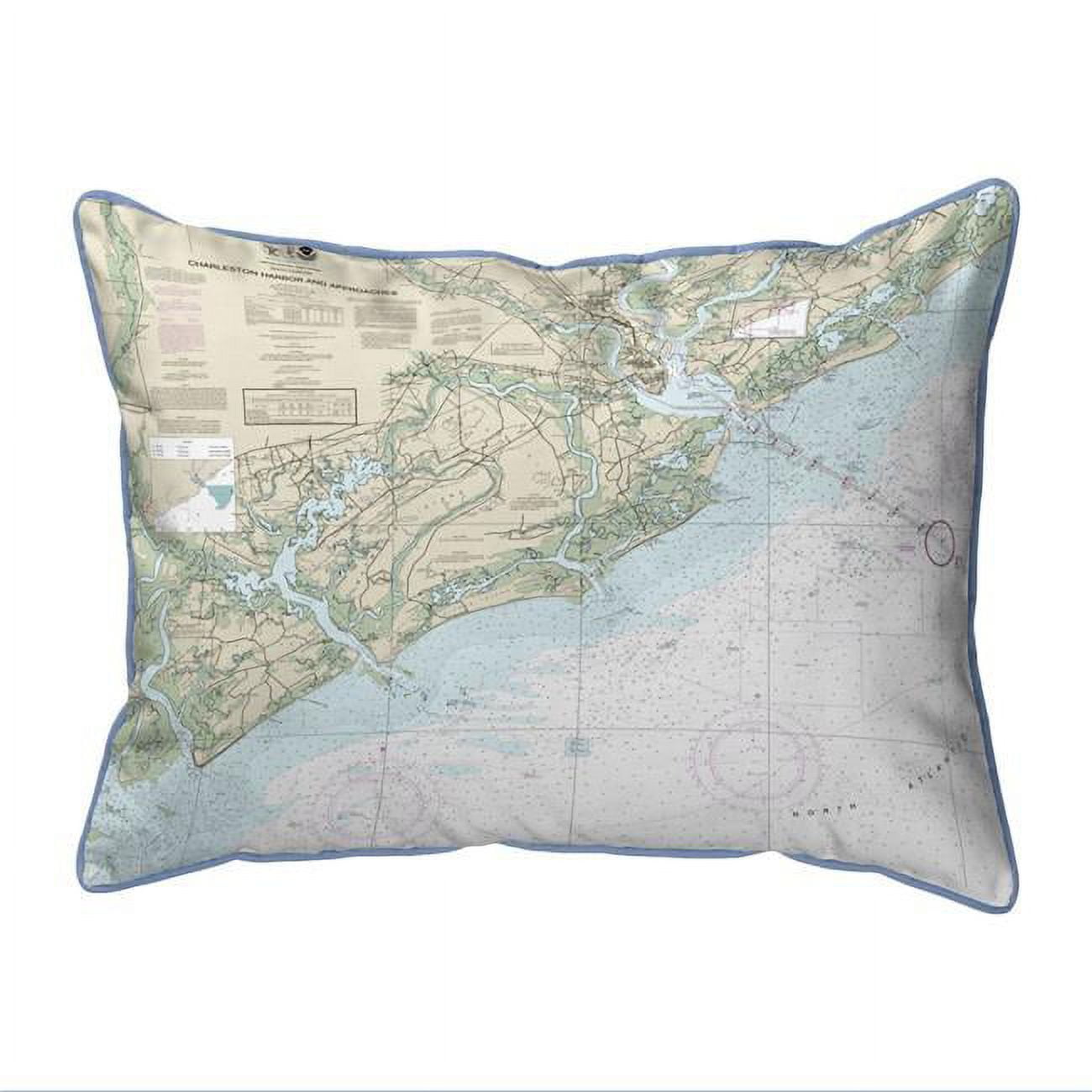 SN11521 11 x 14 in. Charleston Harbor & Approaches, SC Nautical Map Small Corded Indoor & Outdoor Pillow -  Betsy Drake