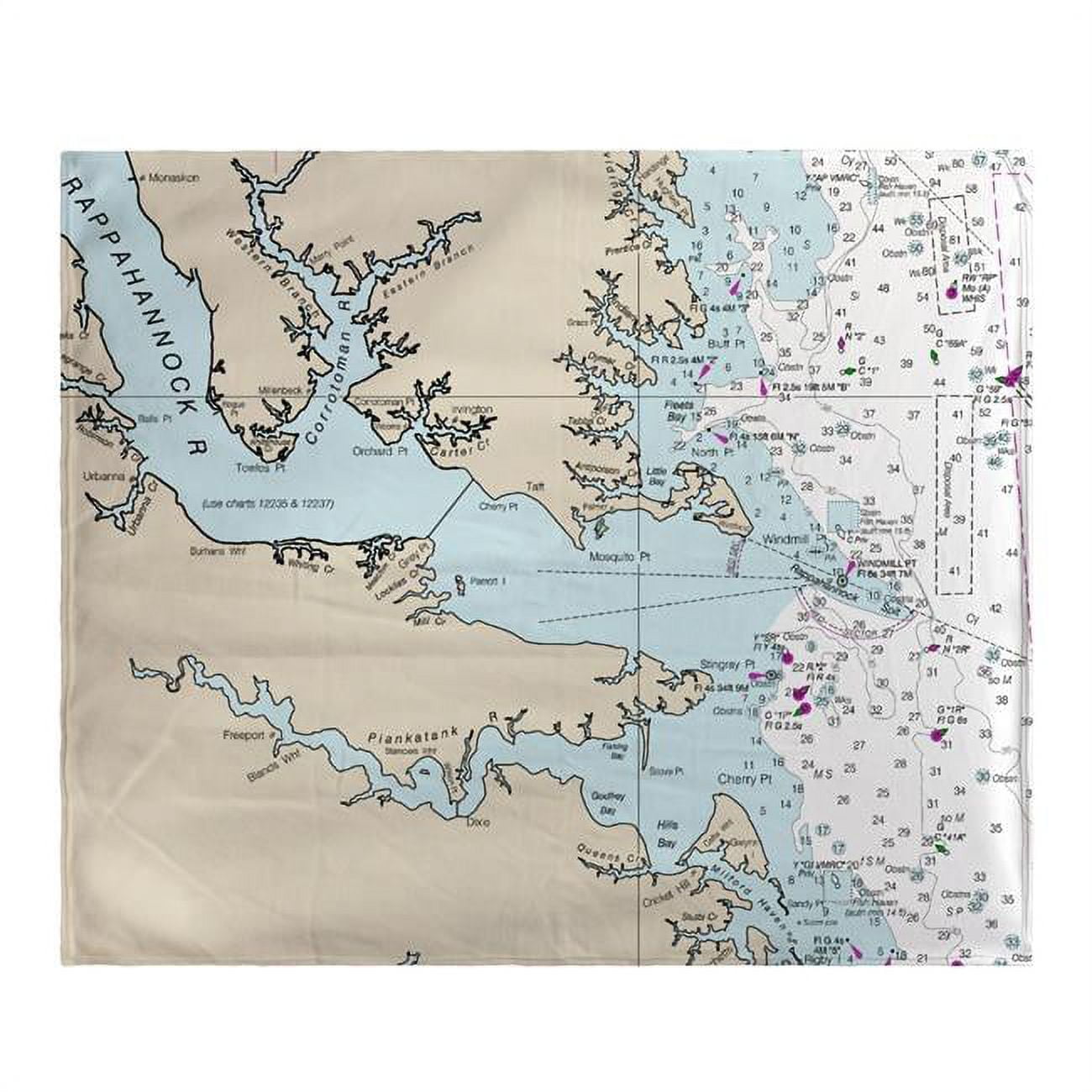 50 x 60 in. Chesapeake Bay, VA Nautical Map Fleece Throw
