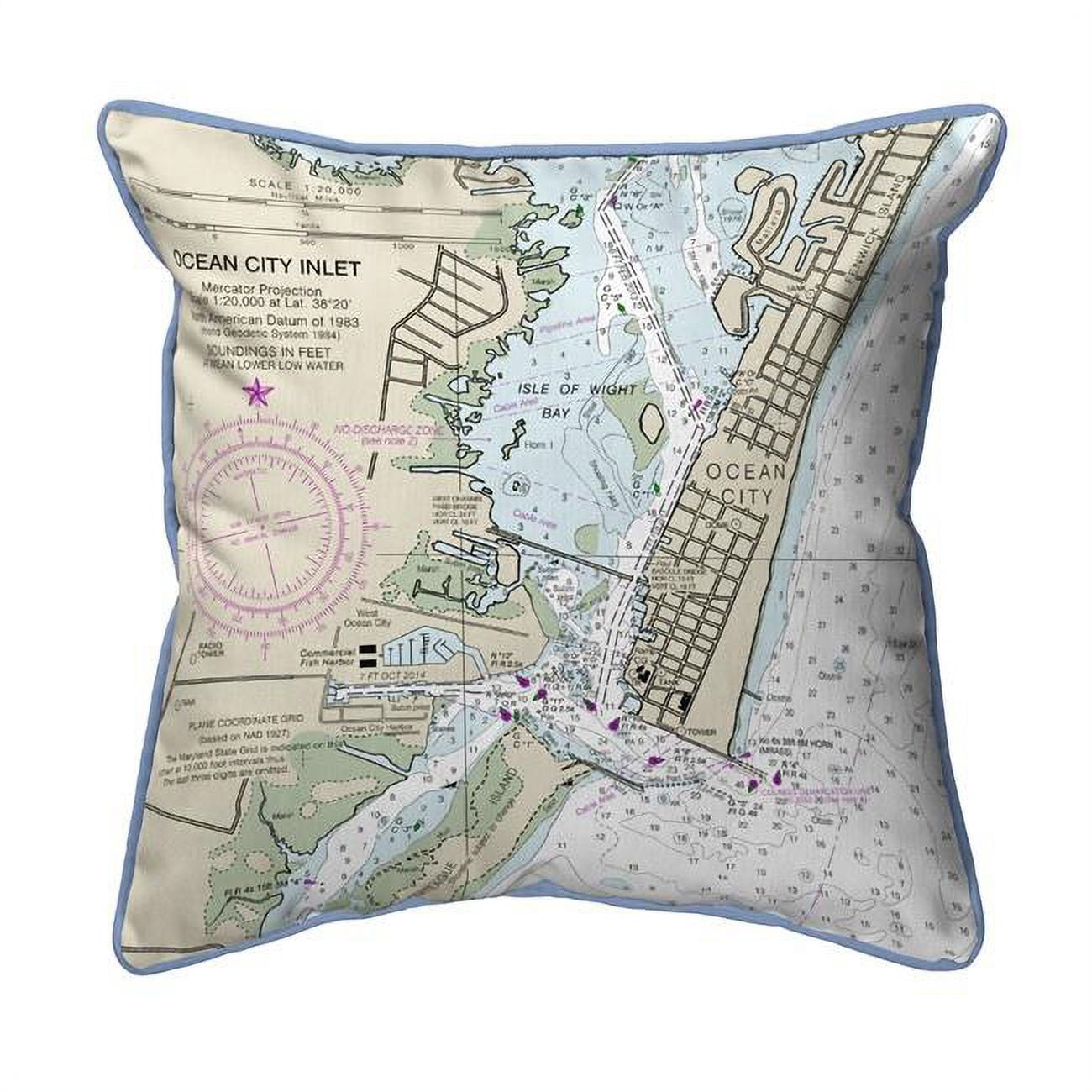 Picture of Betsy Drake HJ12211OC 18 x 18 in. Ocean City Inlet&#44; VA Nautical Map Large Corded Indoor & Outdoor Pillow