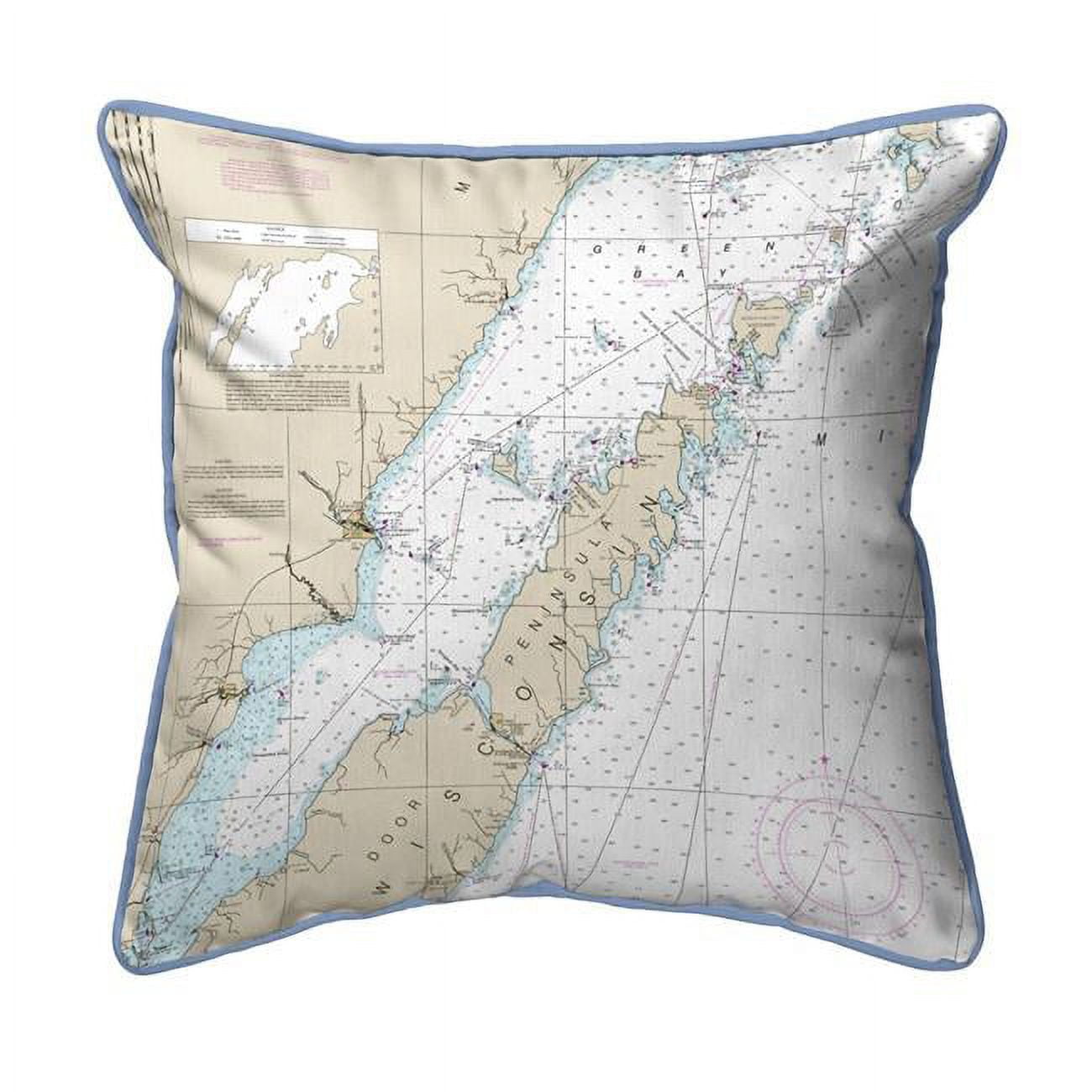 Picture of Betsy Drake HJ14902DC 18 x 18 in. Door County&#44; Green Bay&#44; WI Nautical Map Large Corded Indoor & Outdoor Pillow