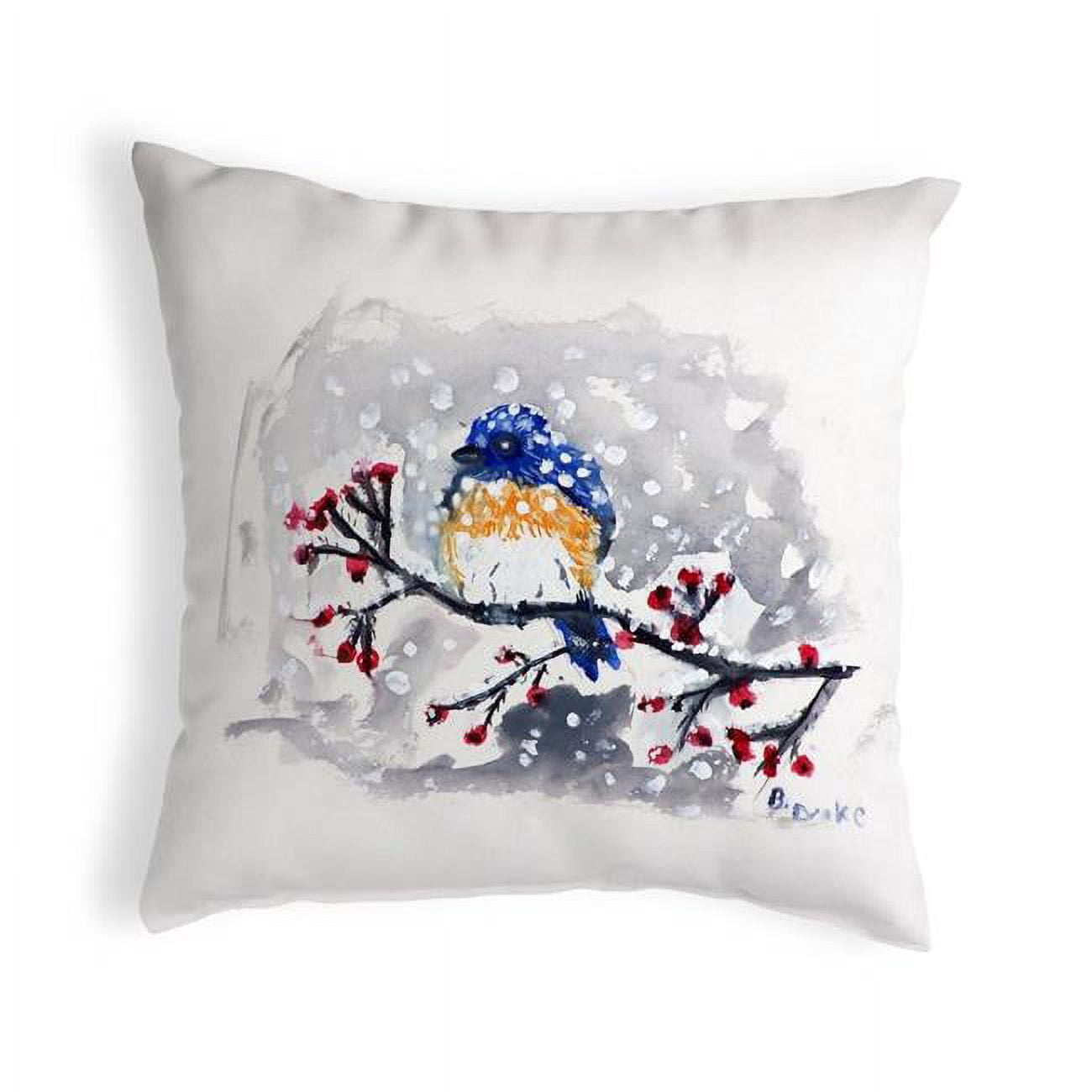 12 x 12 in. Blue Bird & Snow Small No-Cord Pillow
