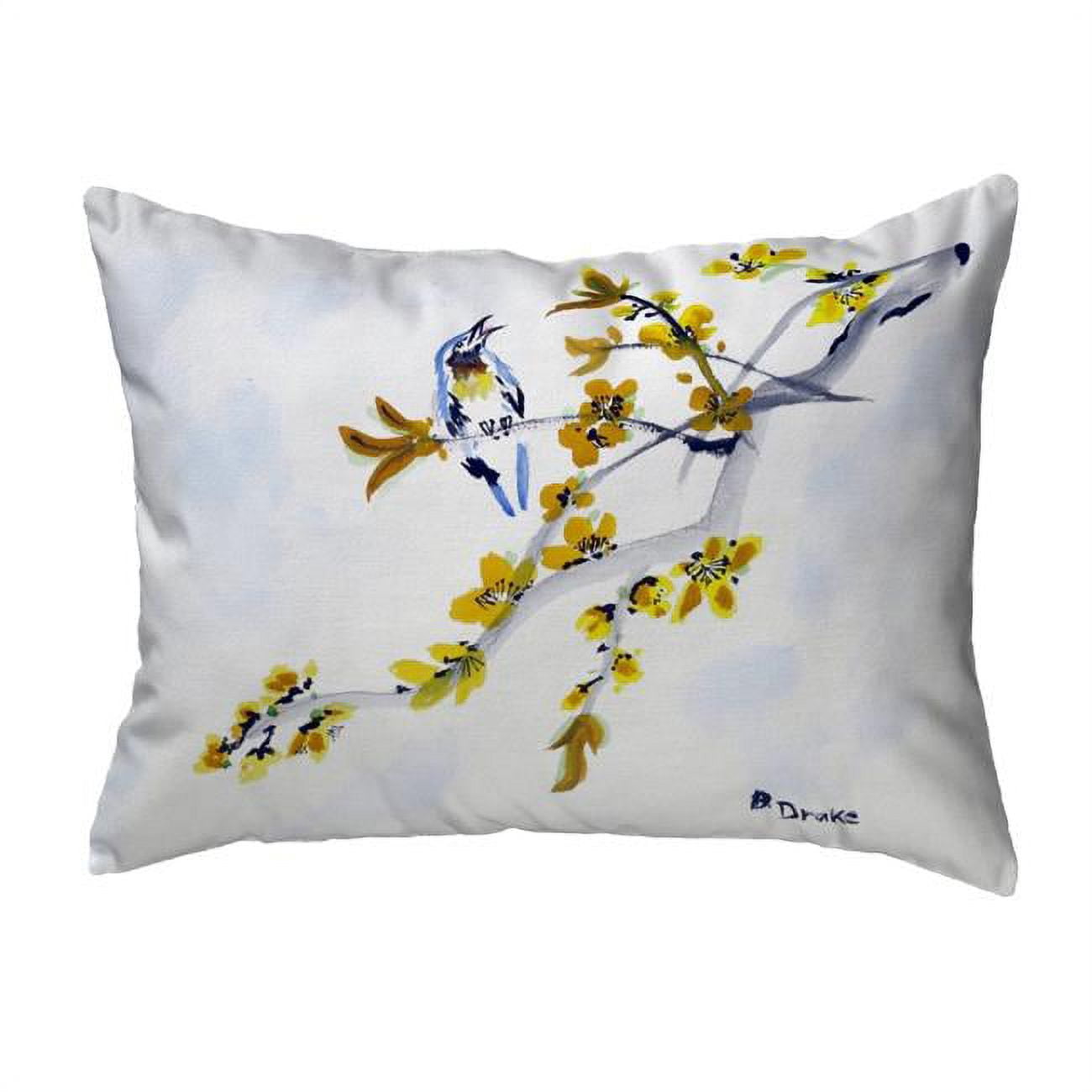 11 x 14 in. Bird & Forsythia Small No-Cord Pillow