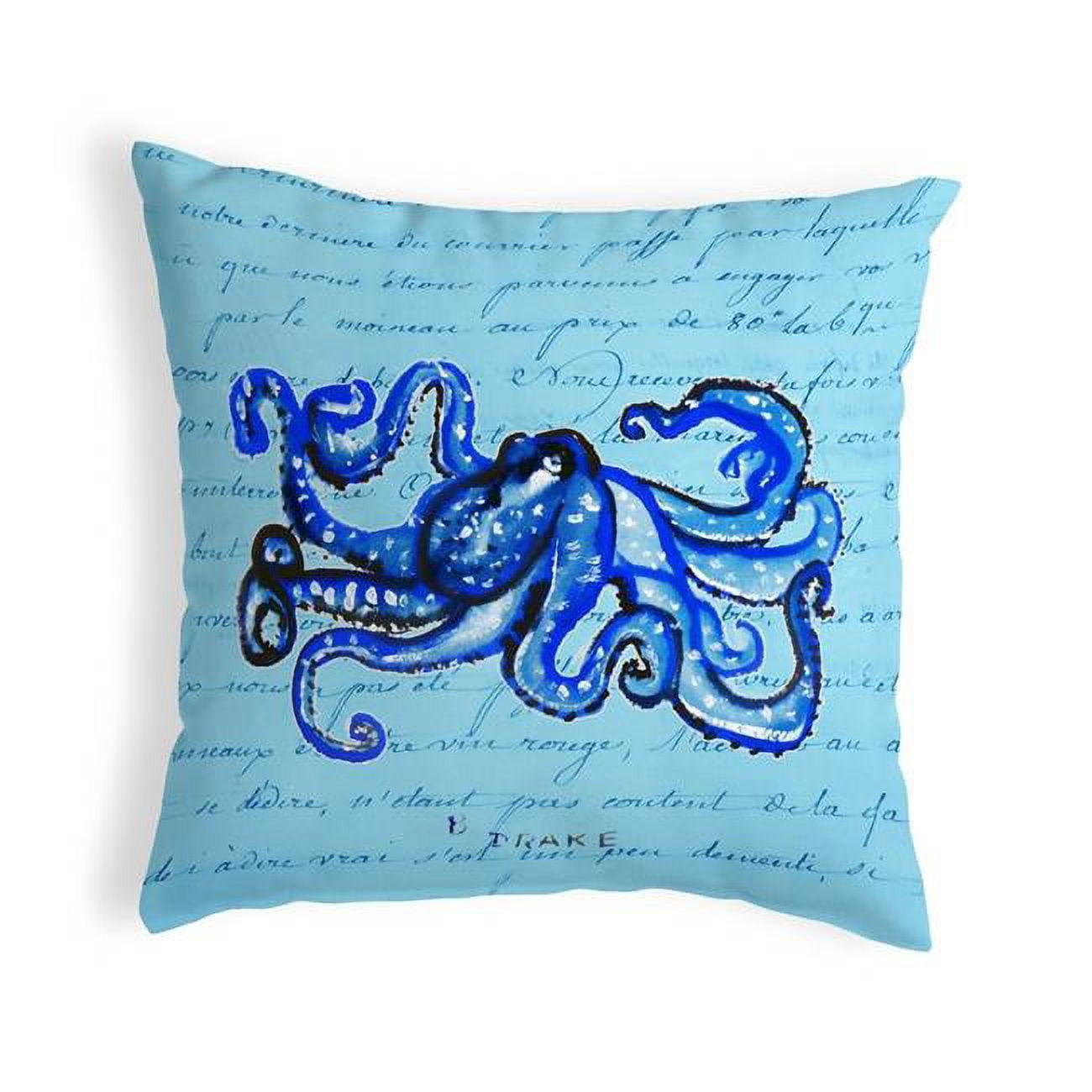12 x 12 in. Blue Script Octopus Small No-Cord Pillow