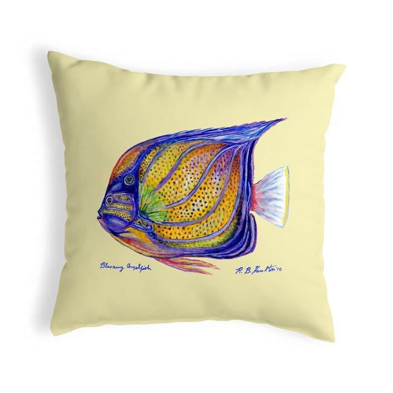 12 x 12 in. Blue Ring Angelfish - Yellow Small No-Cord Pillow
