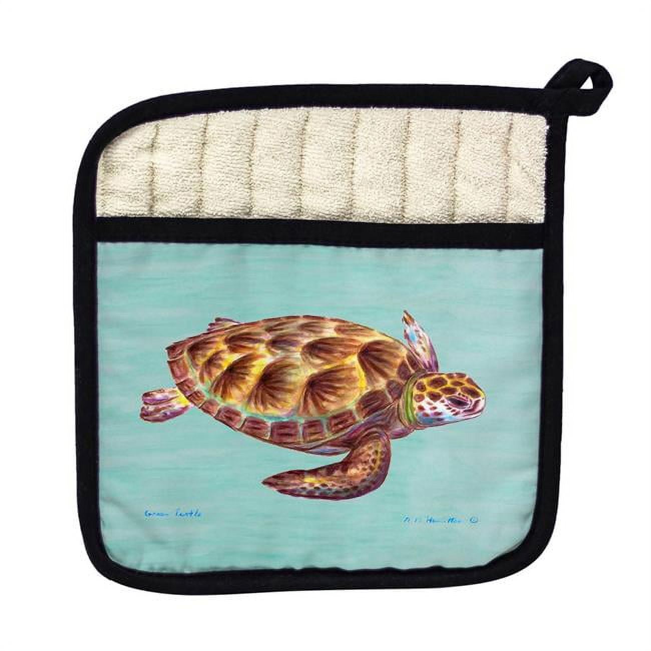 Picture of Betsy Drake PT044C Green Sea Turtle Teal Pot Holder