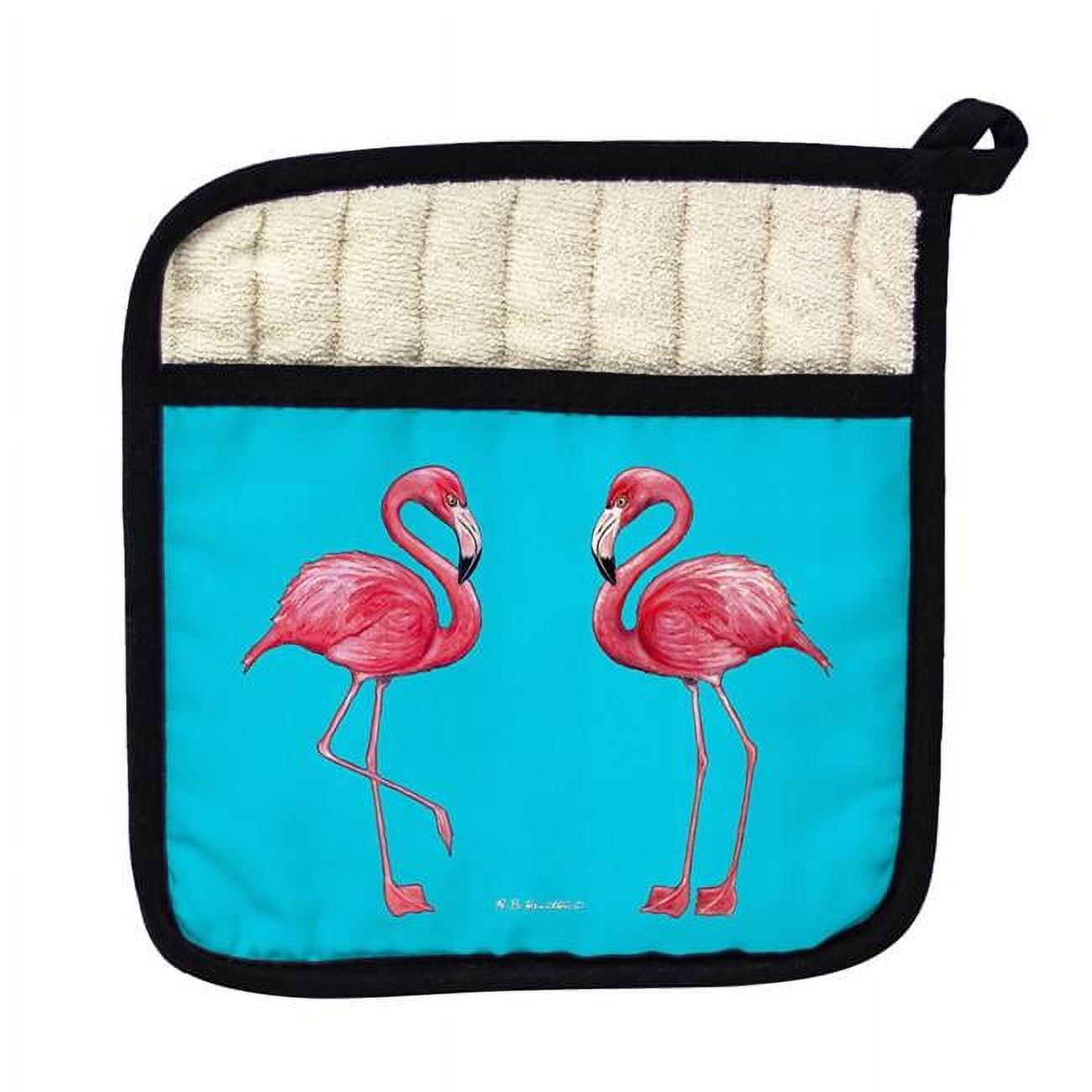 Picture of Betsy Drake PT084T Flamingos on Turquoise Pot Holder