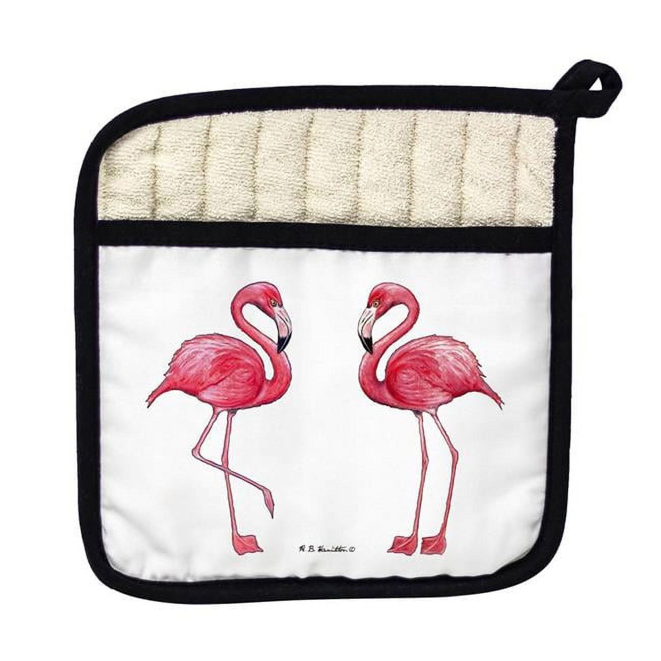 Picture of Betsy Drake PT084W Flamingos on White Pot Holder