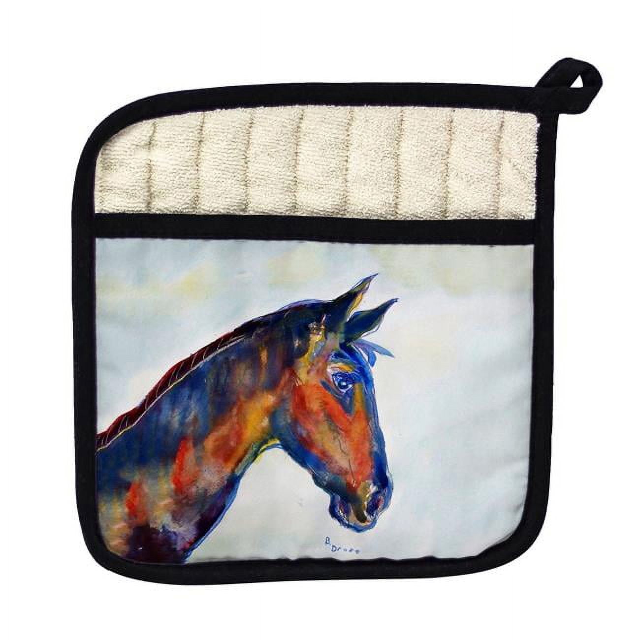 Picture of Betsy Drake PT090 Blue Horse Pot Holder