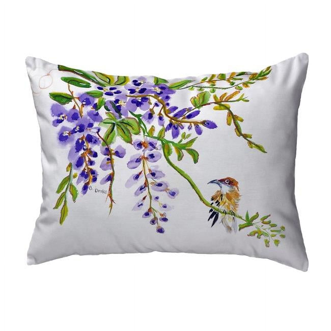 11 x 14 in. Wisteria & Bird Small No-Cord Pillow