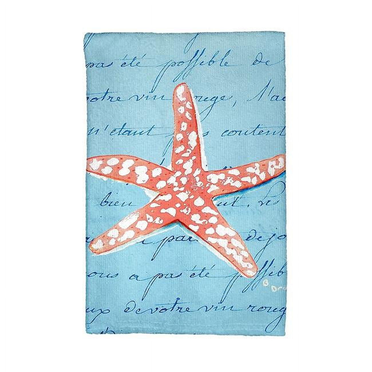 Picture of Betsy Drake KT091B Coral Starfish Blue Script Kitchen Towel