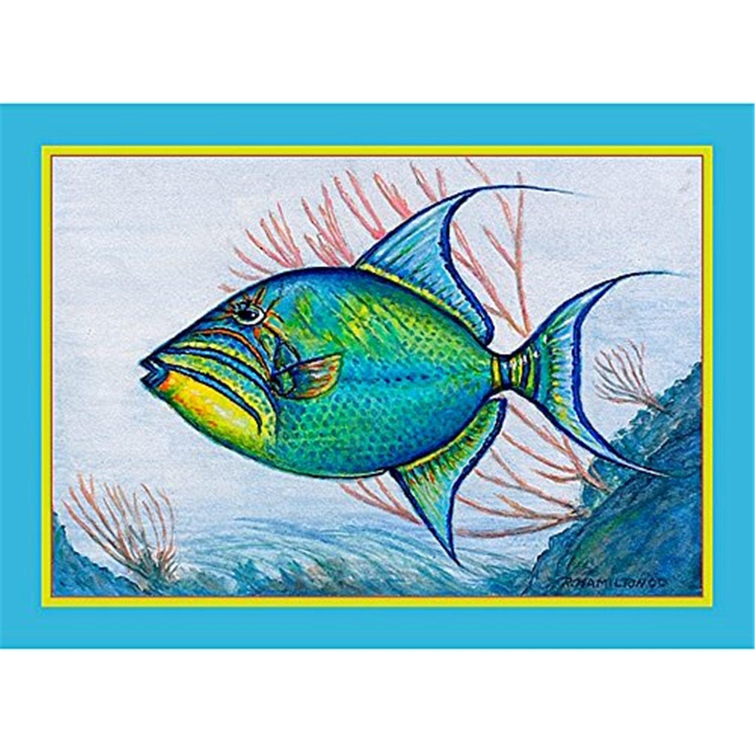 Picture of Betsy Drake PM114 Trigger Fish on White Place Mat - Set of 4