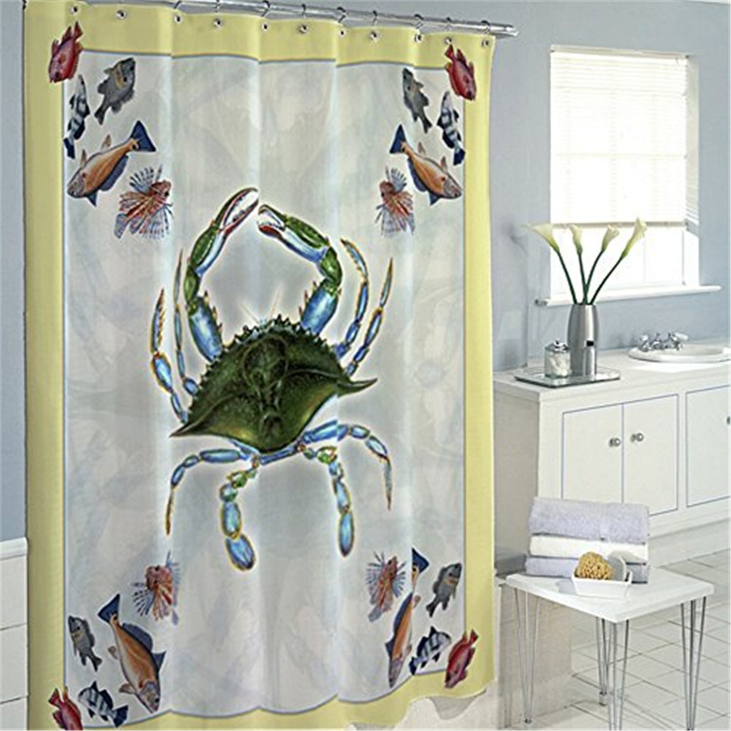 Picture of Betsy Drake SH004B Blue Crab & Fish Shower Curtain