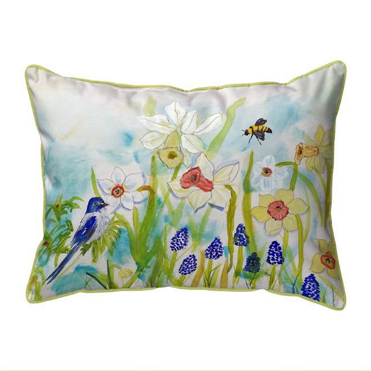 12 x 12 in. Bird & Daffodils Small Indoor & Outdoor Pillow
