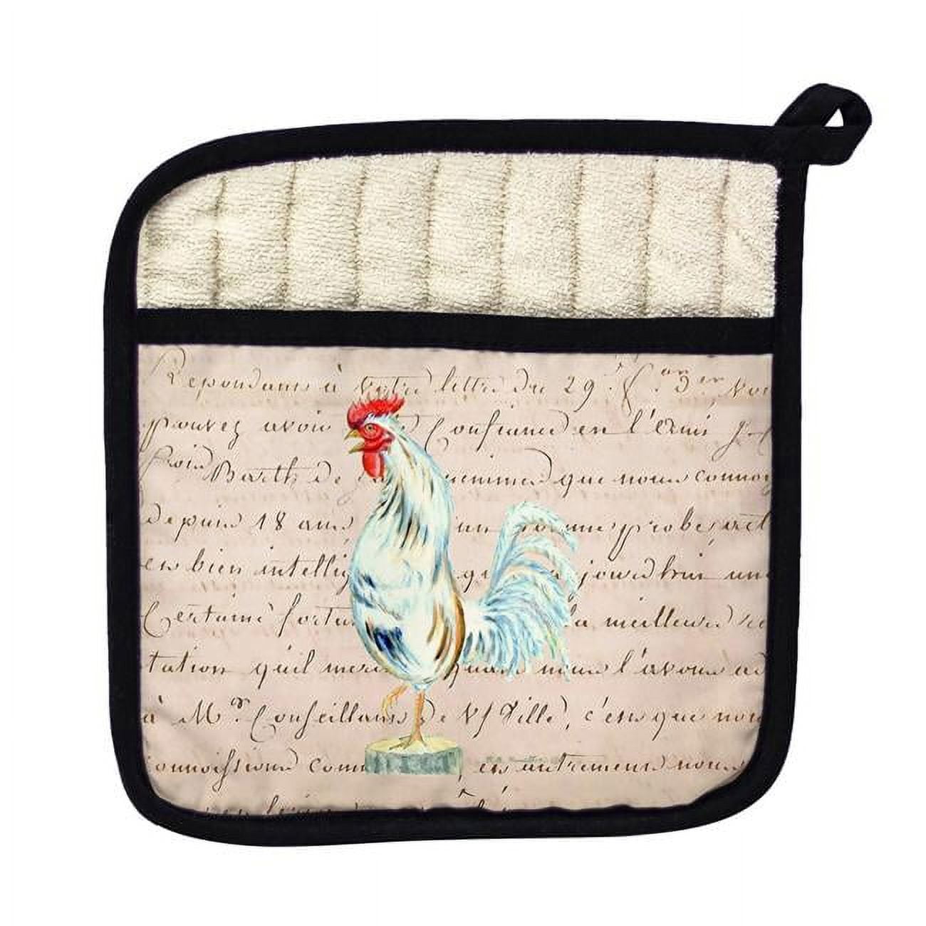 Picture of Betsy Drake PT133A White Rooster Beige Script Pot Holder