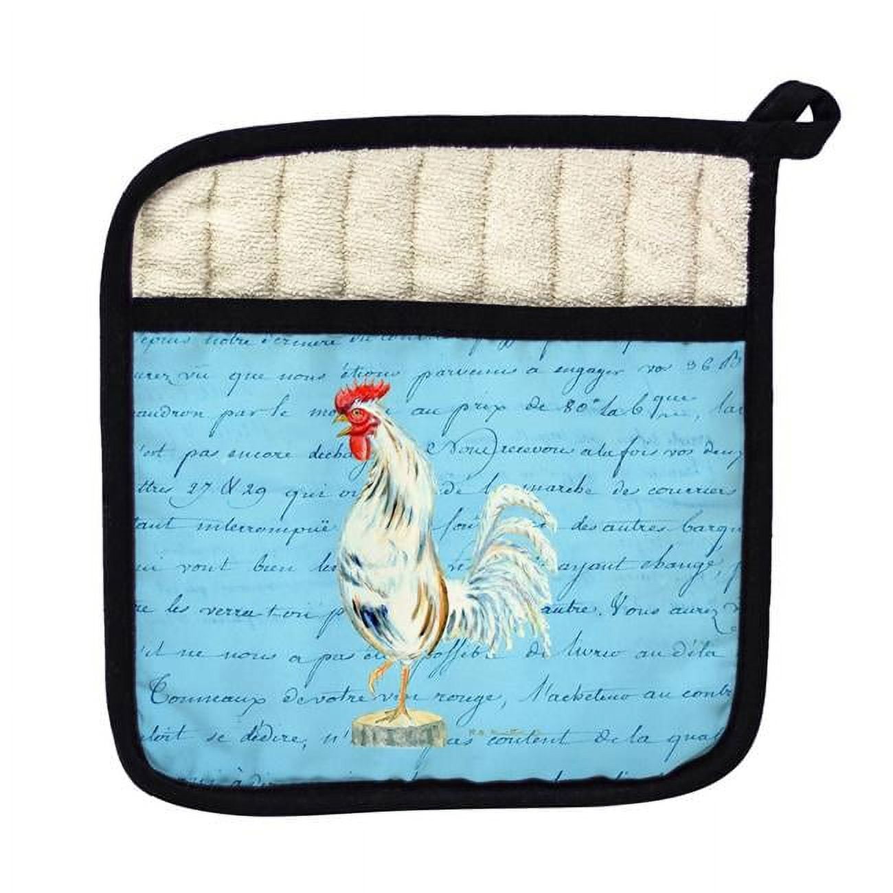 Picture of Betsy Drake PT133B White Rooster Script Pot Holder