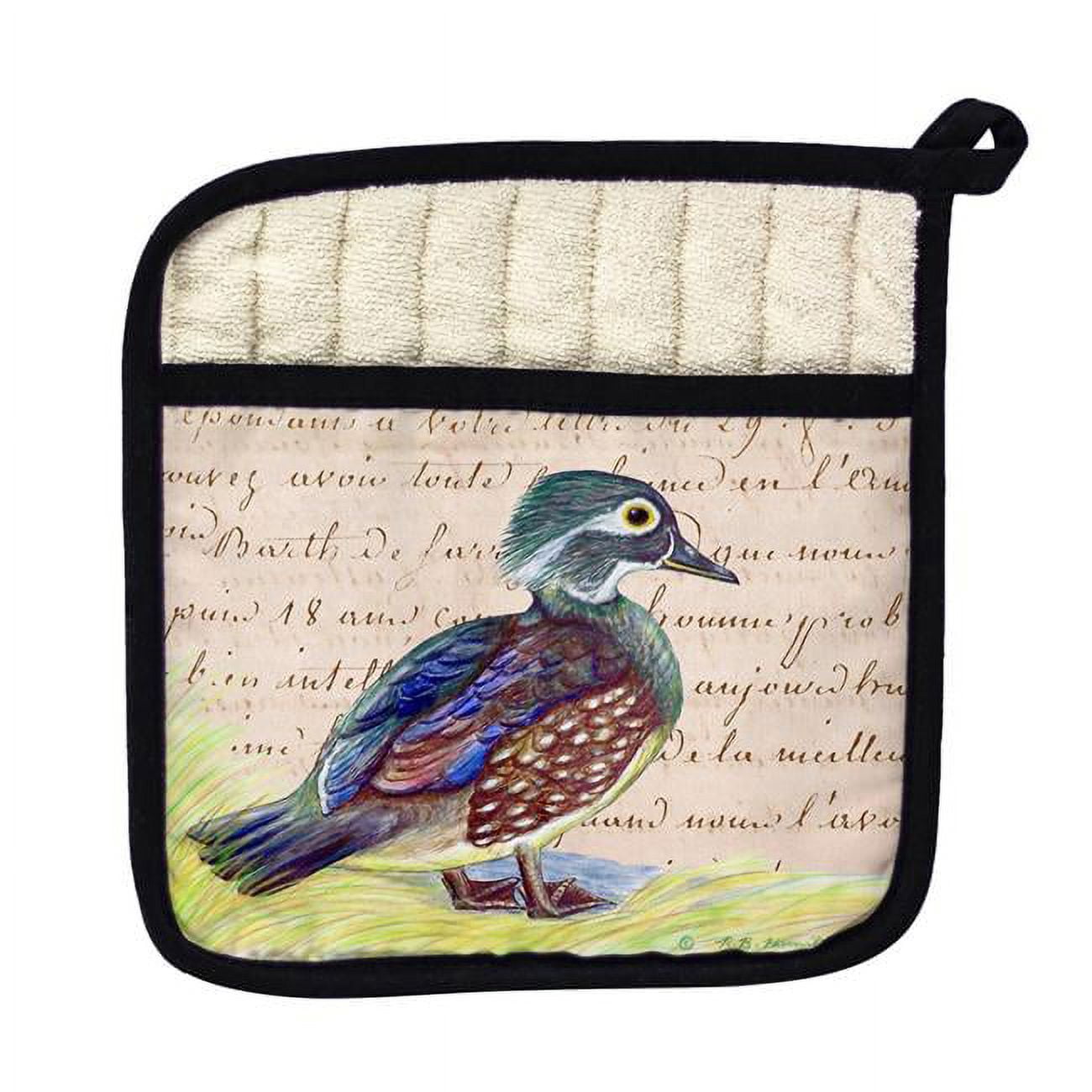 Picture of Betsy Drake PT149B Female Wood Duck Beige Script Pot Holder