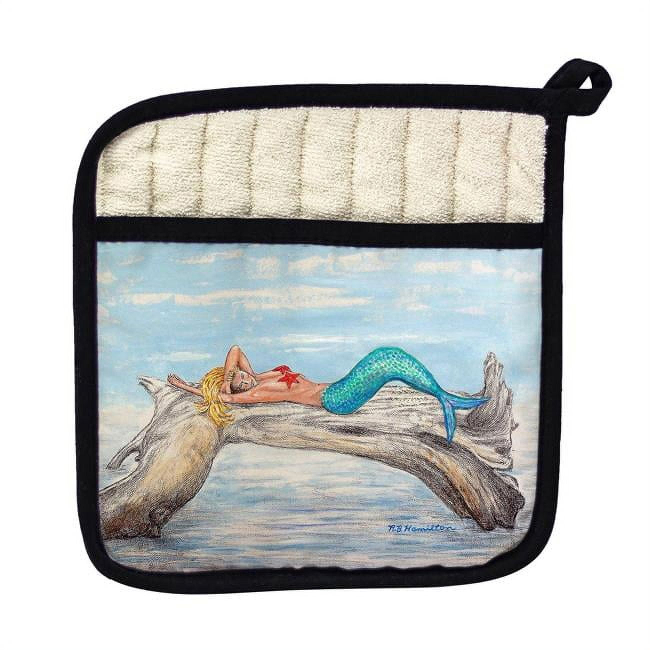 Picture of Betsy Drake PT155 Mermaid on Log Left Pot Holder