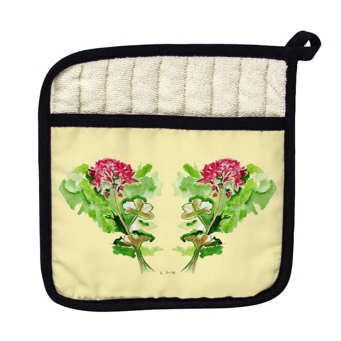 Picture of Betsy Drake PT199A Geraniums on Yellow Pot Holder