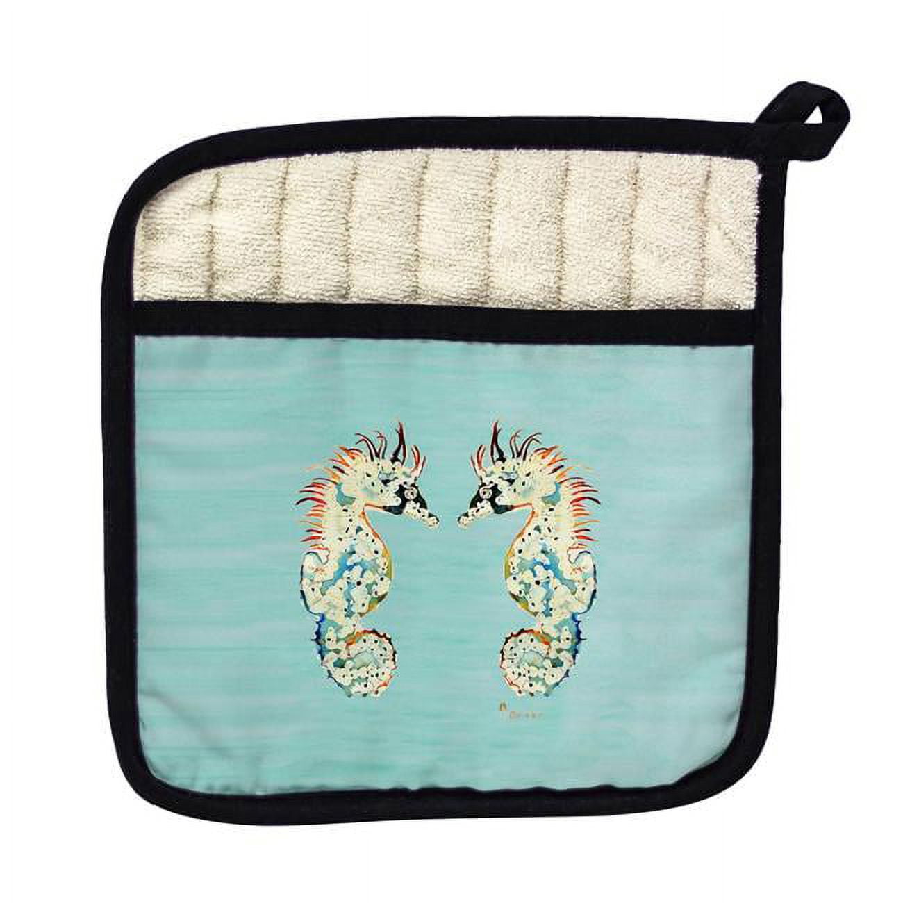 Picture of Betsy Drake PT388C Betsys Sea Horses Teal Pot Holder