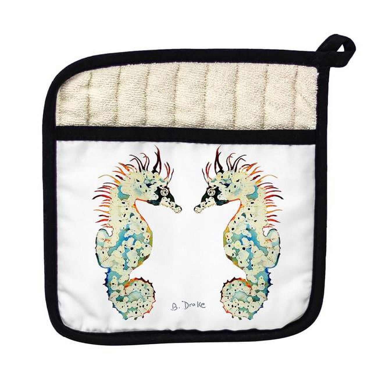 Picture of Betsy Drake PT388W Betsys Seahorses White Pot Holder
