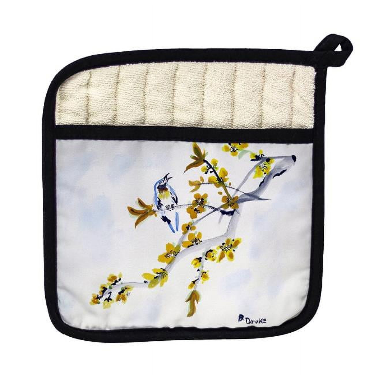 Picture of Betsy Drake PT521 Bird & Forsythia Pot Holder