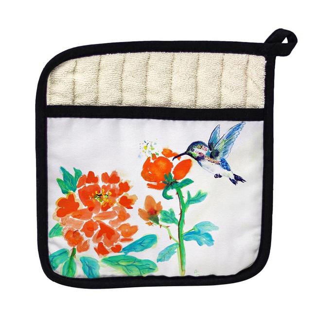 Betsy Drake PT630 Hummingbird & Red Flower Pot Holder