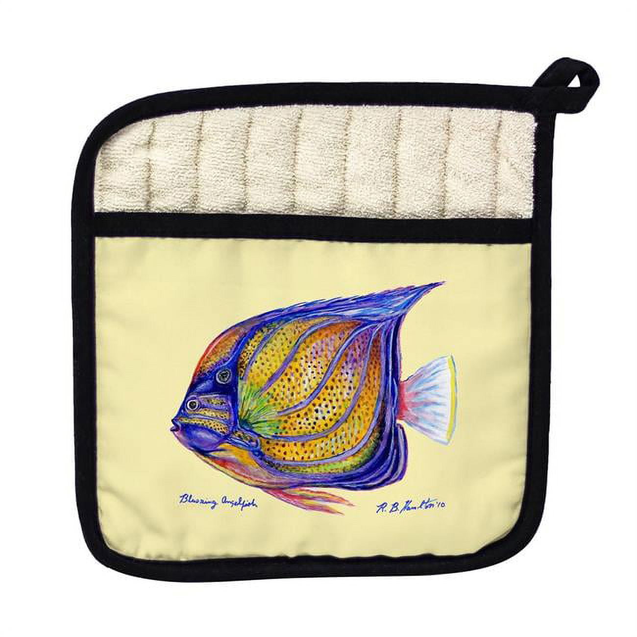 Picture of Betsy Drake PT677C Blue Ring Angelfish Yellow Pot Holder