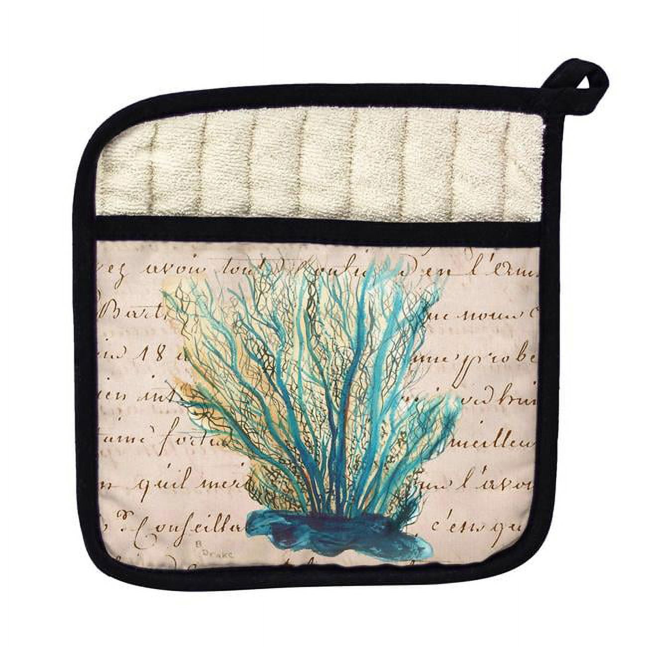 Picture of Betsy Drake PT703B Blue Coral Beige Script Pot Holder