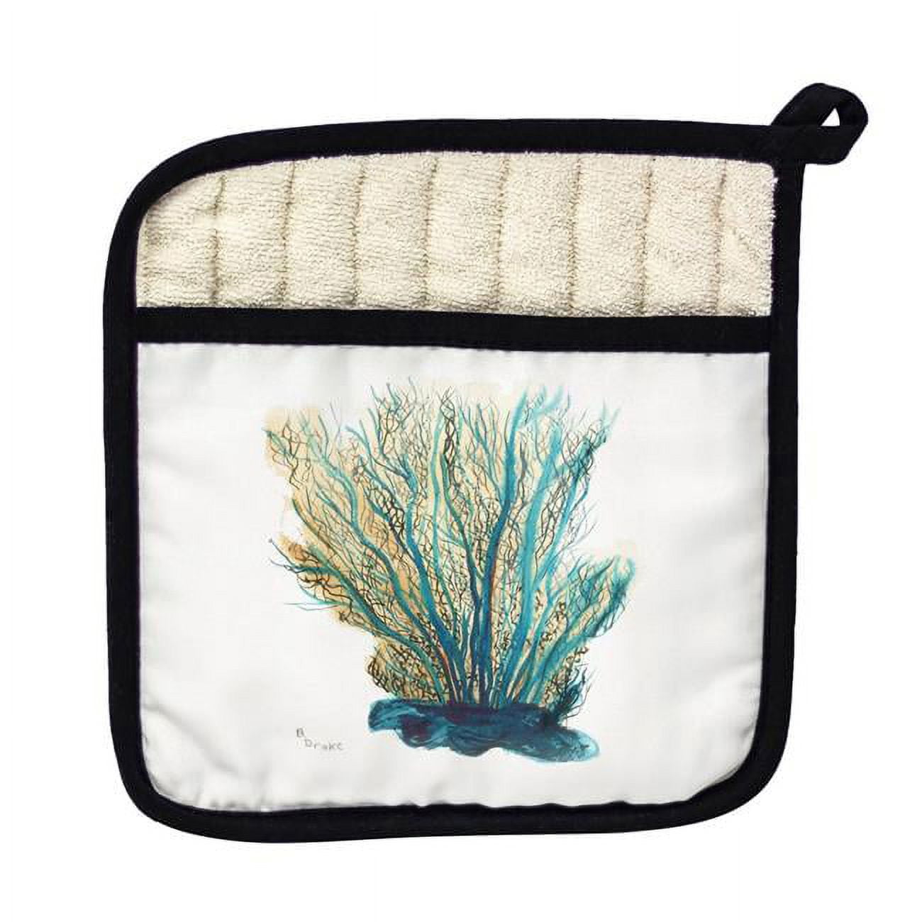 Picture of Betsy Drake PT703C Blue Coral on White Pot Holder