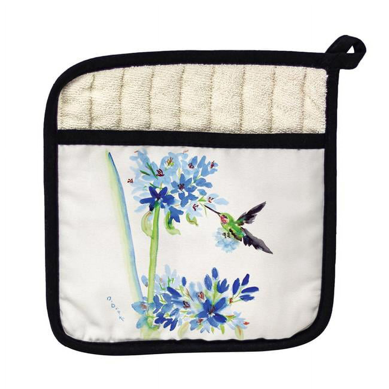 Betsy Drake PT808 Hummingbird & Blue Flowers Pot Holder