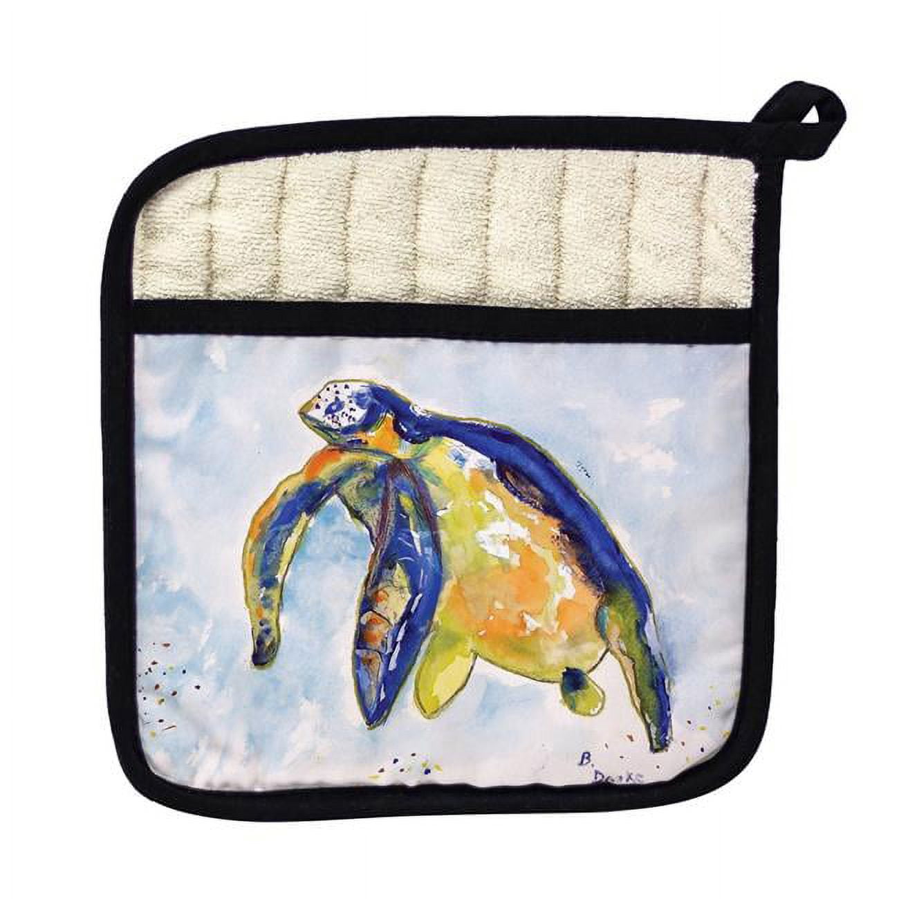 Picture of Betsy Drake PT952 Blue Sea Turtle - Left Pot Holder
