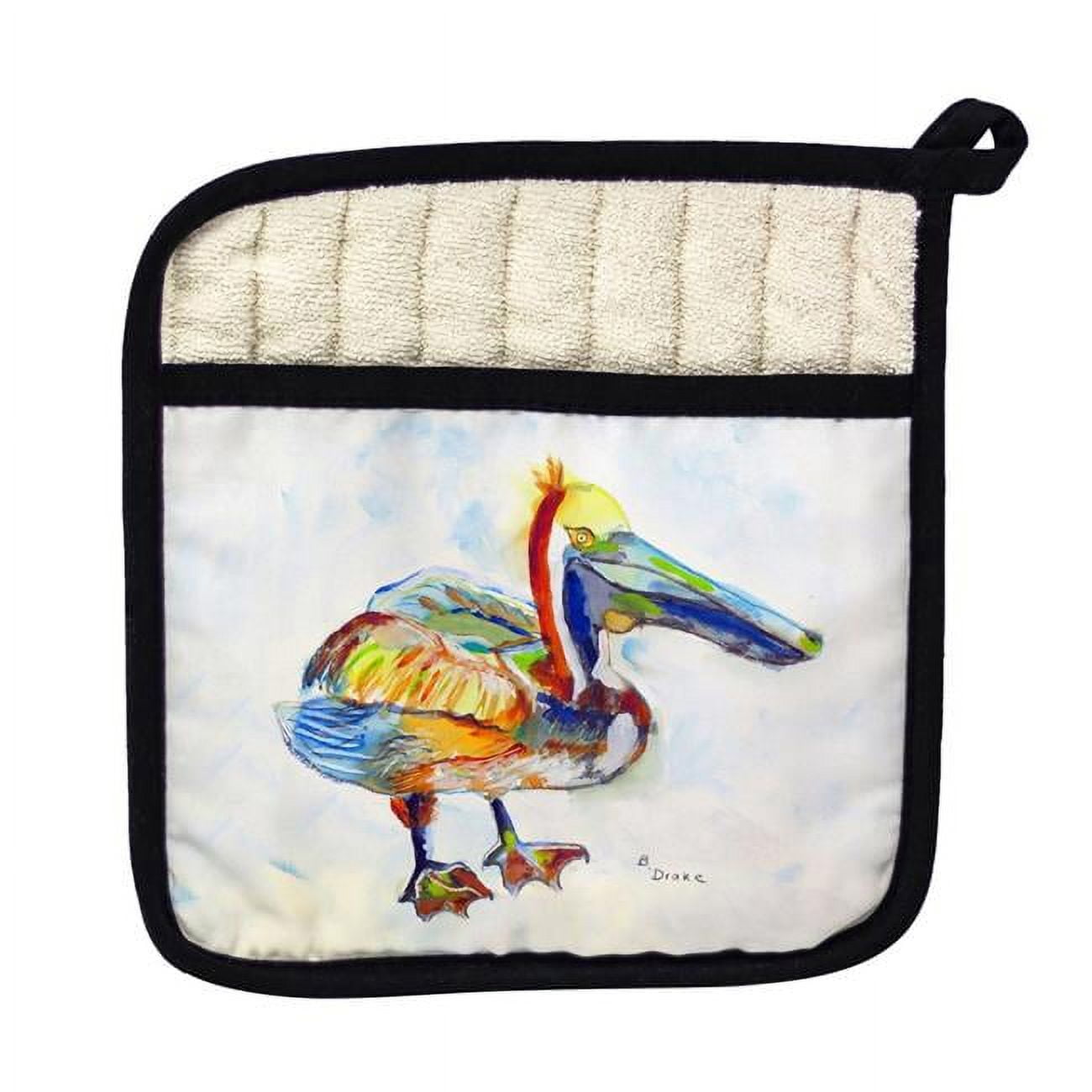 Picture of Betsy Drake PT983A Heathcliff Pelican on White Pot Holder
