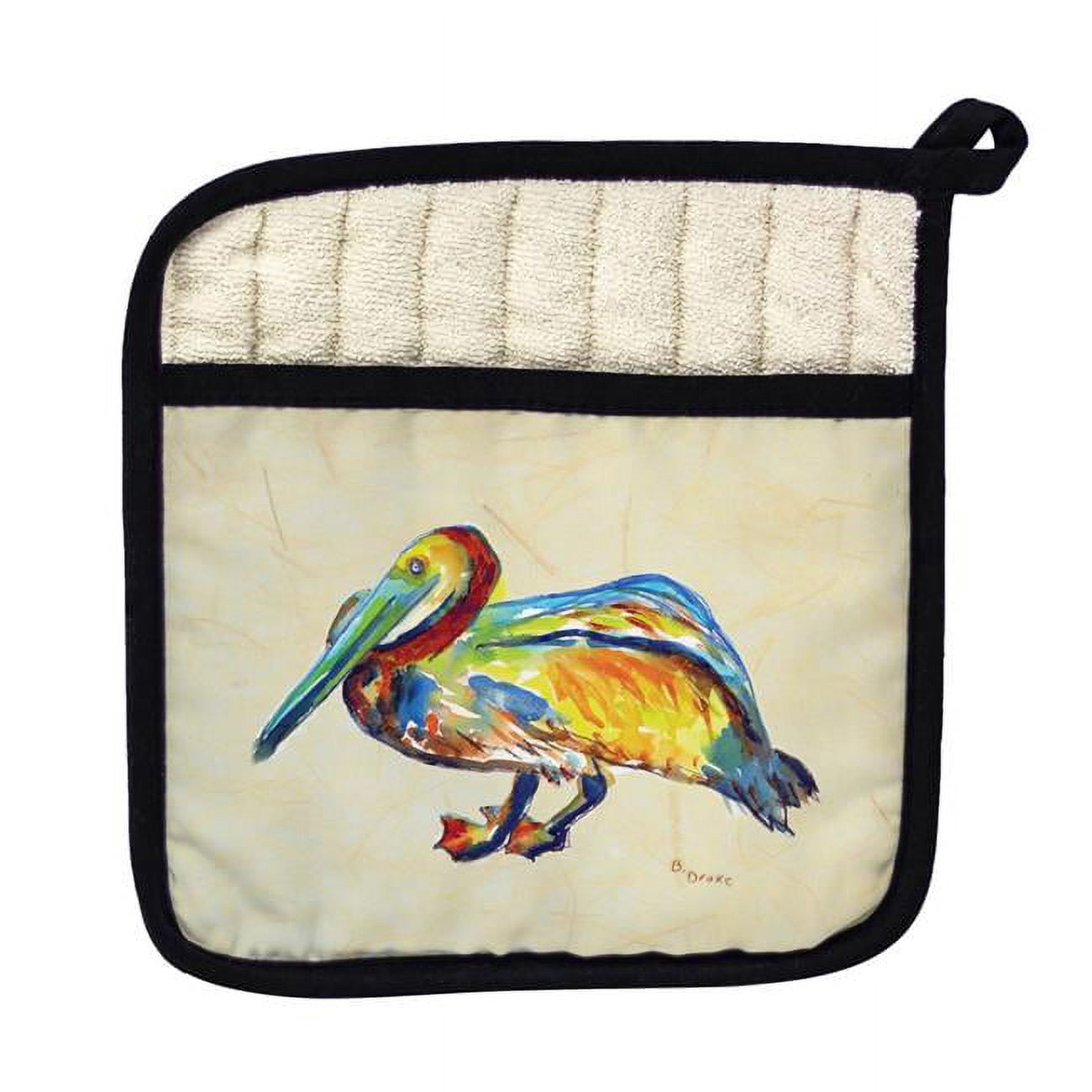 Picture of Betsy Drake PT984B Gertrude Pelican on Beige Pot Holder