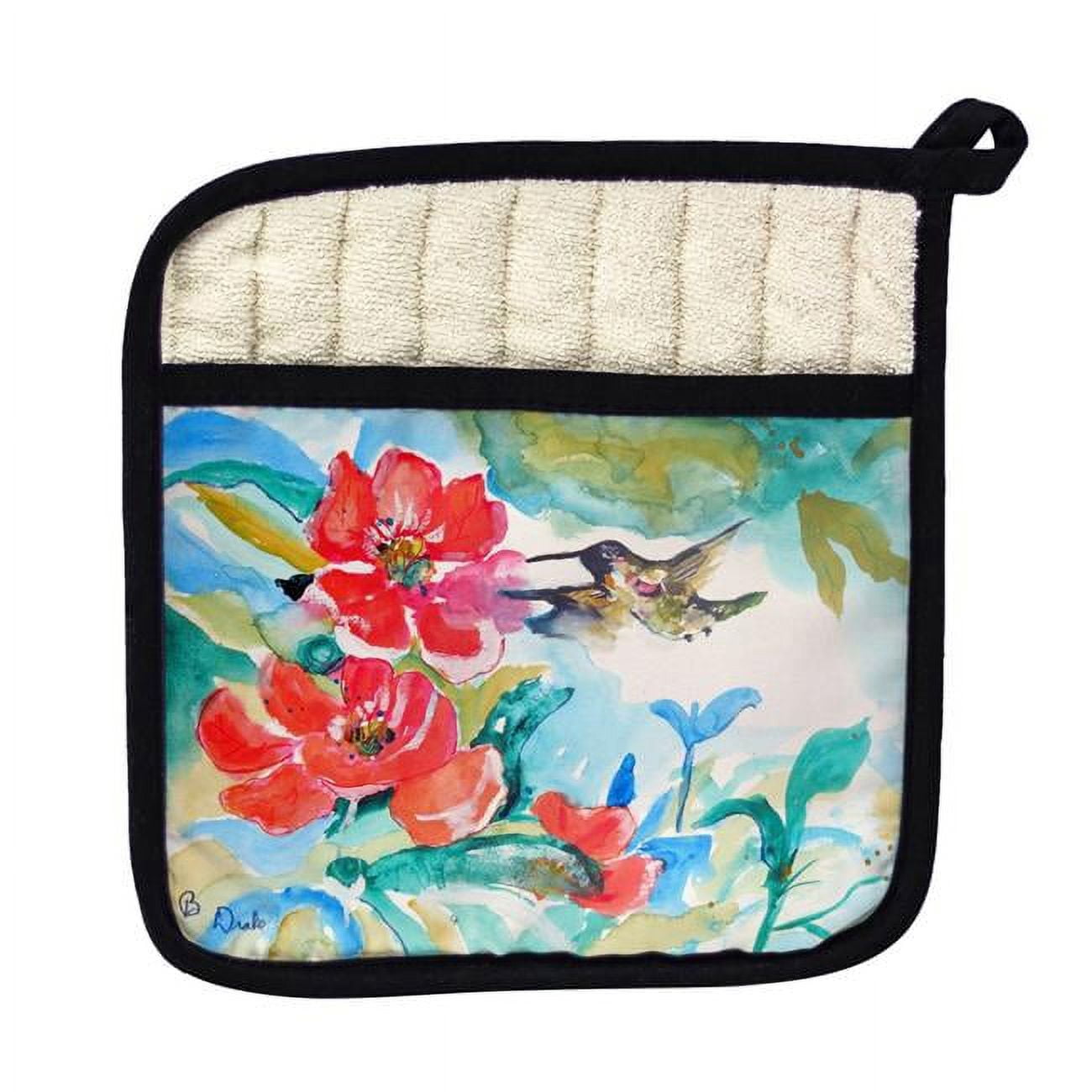 Picture of Betsy Drake PT1007 Hummingbird & Red Flower Pot Holder