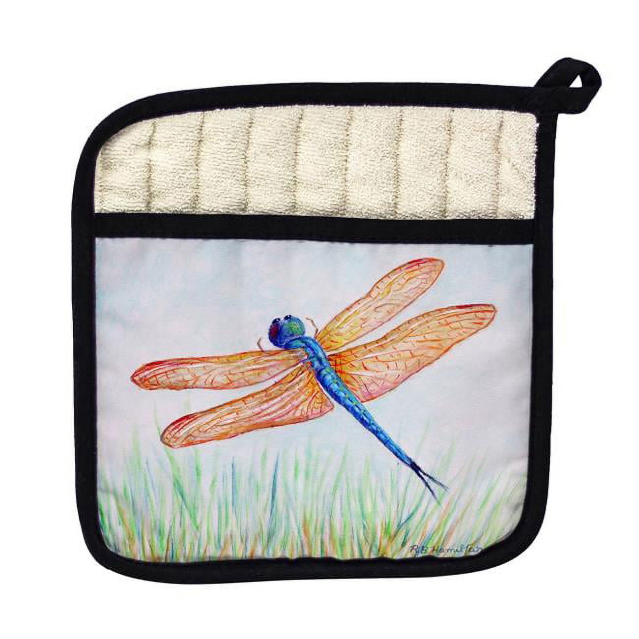 Picture of Betsy Drake PT1045 Amber & Blue Dragonfly Pot Holder