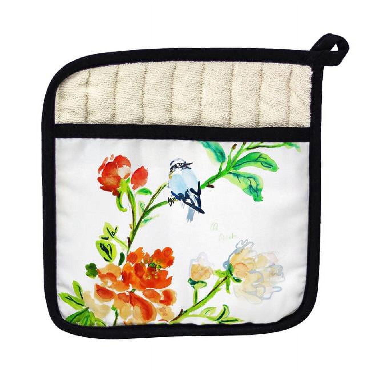 Picture of Betsy Drake PT1103 Blue Birds & Flowers Pot Holder