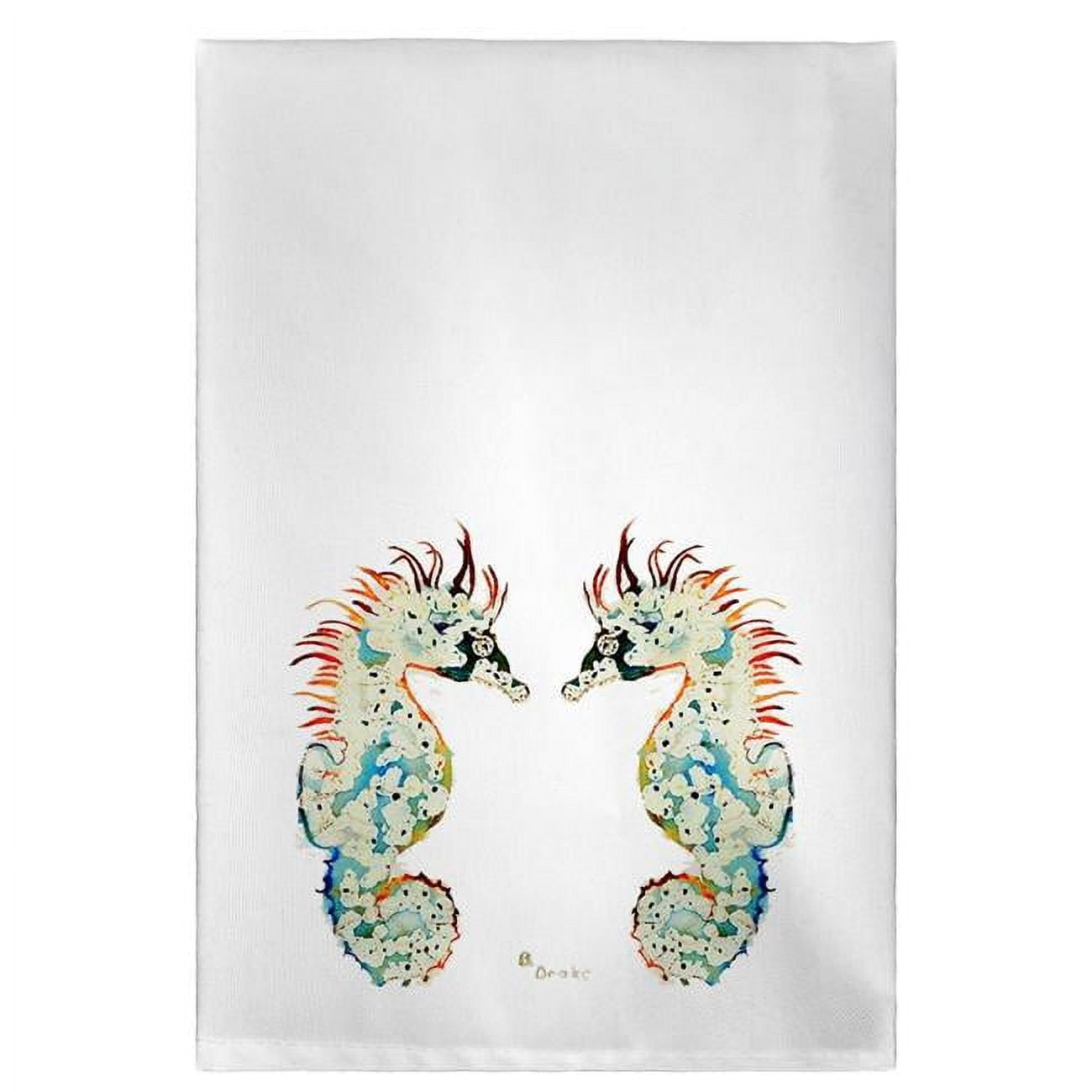 Picture of Betsy Drake GT388W Betsys Seahorses on White Guest Towel
